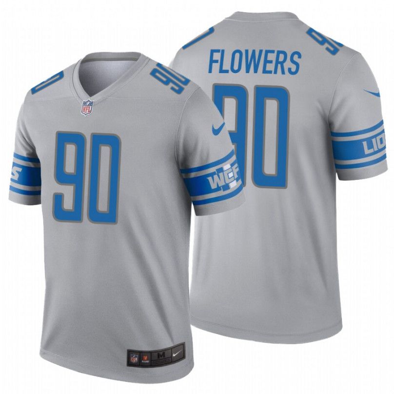 Men Detroit Lions #90 Trey Flowers Nike Grey Inverted Legend NFL Jersey